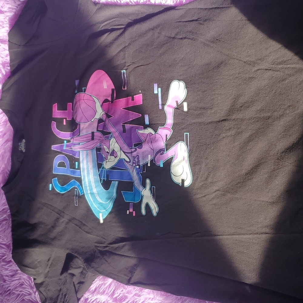Space Jam Black/Pink/Blue Short Sleeve Shirt, Men's sz L